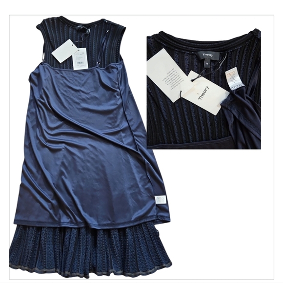 🦃TODAY ONLY🦃Theory check Blue/ black Mini Dress Fit & Flare NWT sz M - Picture 7 of 9